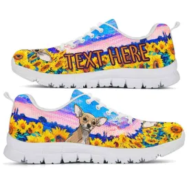 Custom Name Chihuahua Sneaker, Chihuahua Sunflower Sky Sneakers Running Shoes, Best Running Shoes