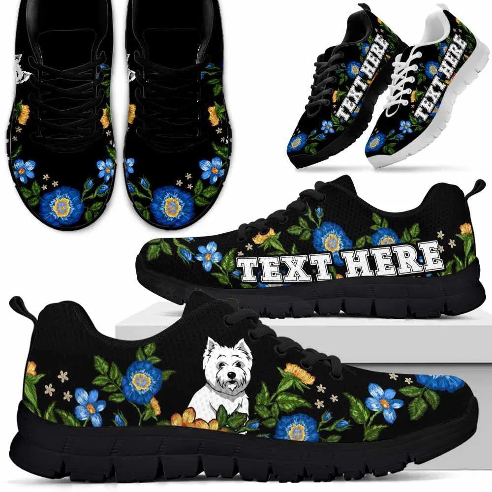 Custom Name West Highland Terrier Sneaker, Westie Colorful Floral Flower Dog Lovers Sneakers Gym Running Shoes, Best Running Shoes