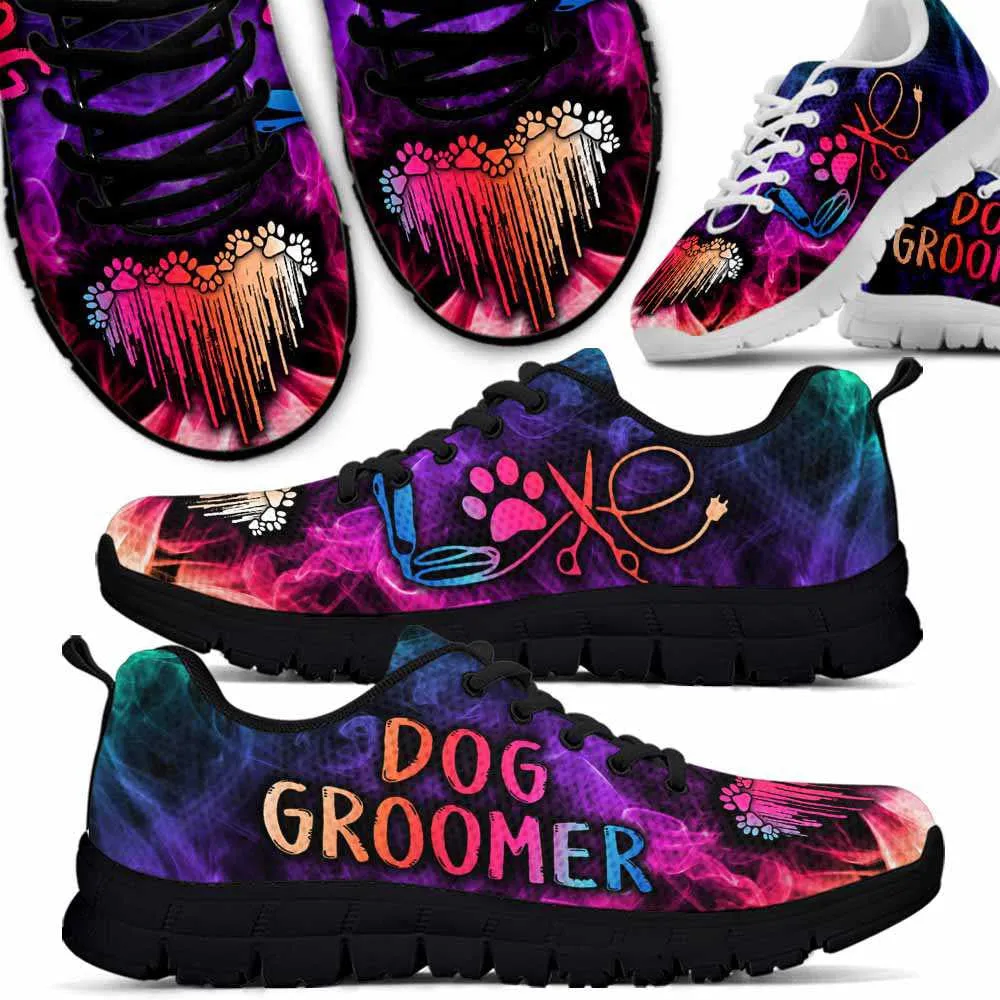 Dog Groomer Sneaker, Dog Groomer Dripping Heart Colorful Smoke Sneakers Shoes, Best Running Shoes, Unique Gifts For Dog Lovers