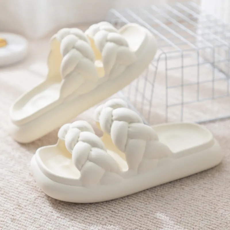 Double Woven Design Shoes Women Non-slip Bathroom Slippers