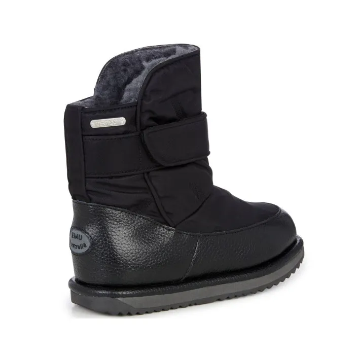 EMU Kids Roth Black Boot Waterproof Wool Lines Clearance