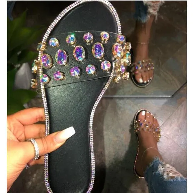 Glitter Slippers Women Summer Sandals 2020 Fashion Bling Female Candy Color Flip Flops Beach Diamond Flat Shoes Outdoor Sandals