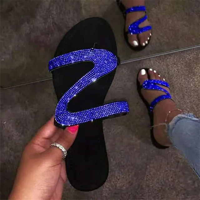 Glitter Slippers Women Summer Sandals 2020 Fashion Bling Female Candy Color Flip Flops Beach Diamond Flat Shoes Outdoor Sandals