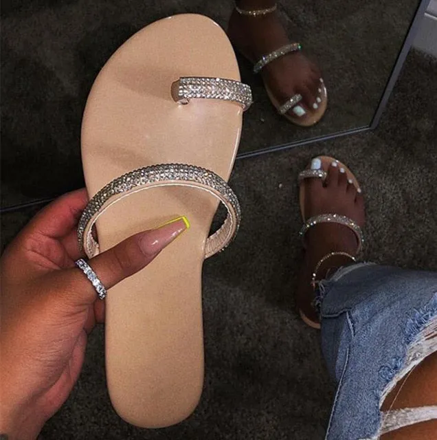 Glitter Slippers Women Summer Sandals 2020 Fashion Bling Female Candy Color Flip Flops Beach Diamond Flat Shoes Outdoor Sandals