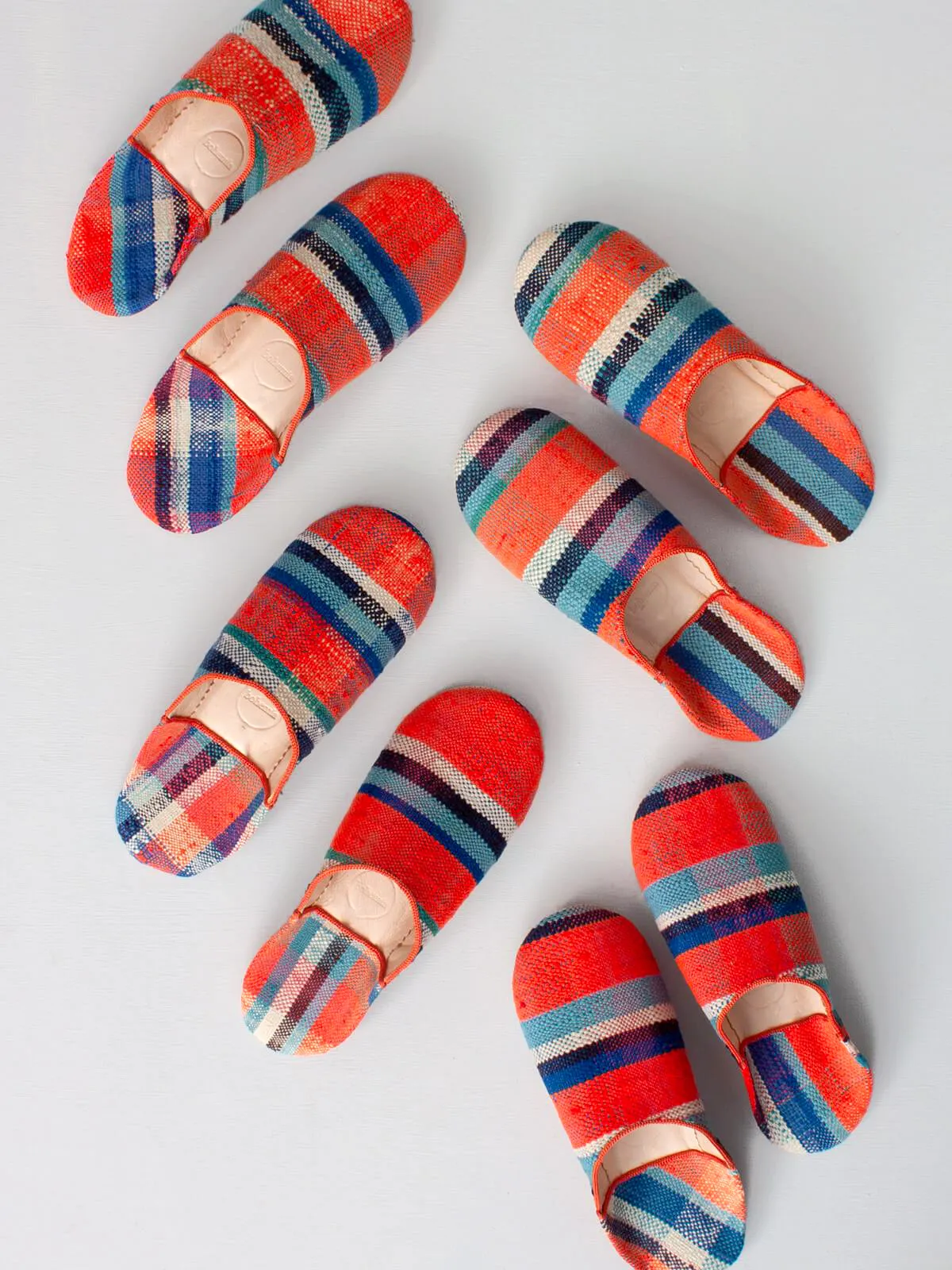 Moroccan Boujad Basic Babouche Slippers, Orange and Blue Check