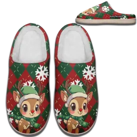 Personalized Santa Claus Indoor Slippers, Custom Fur and Warm Slippers, Holiday Cheer Winter Slippers