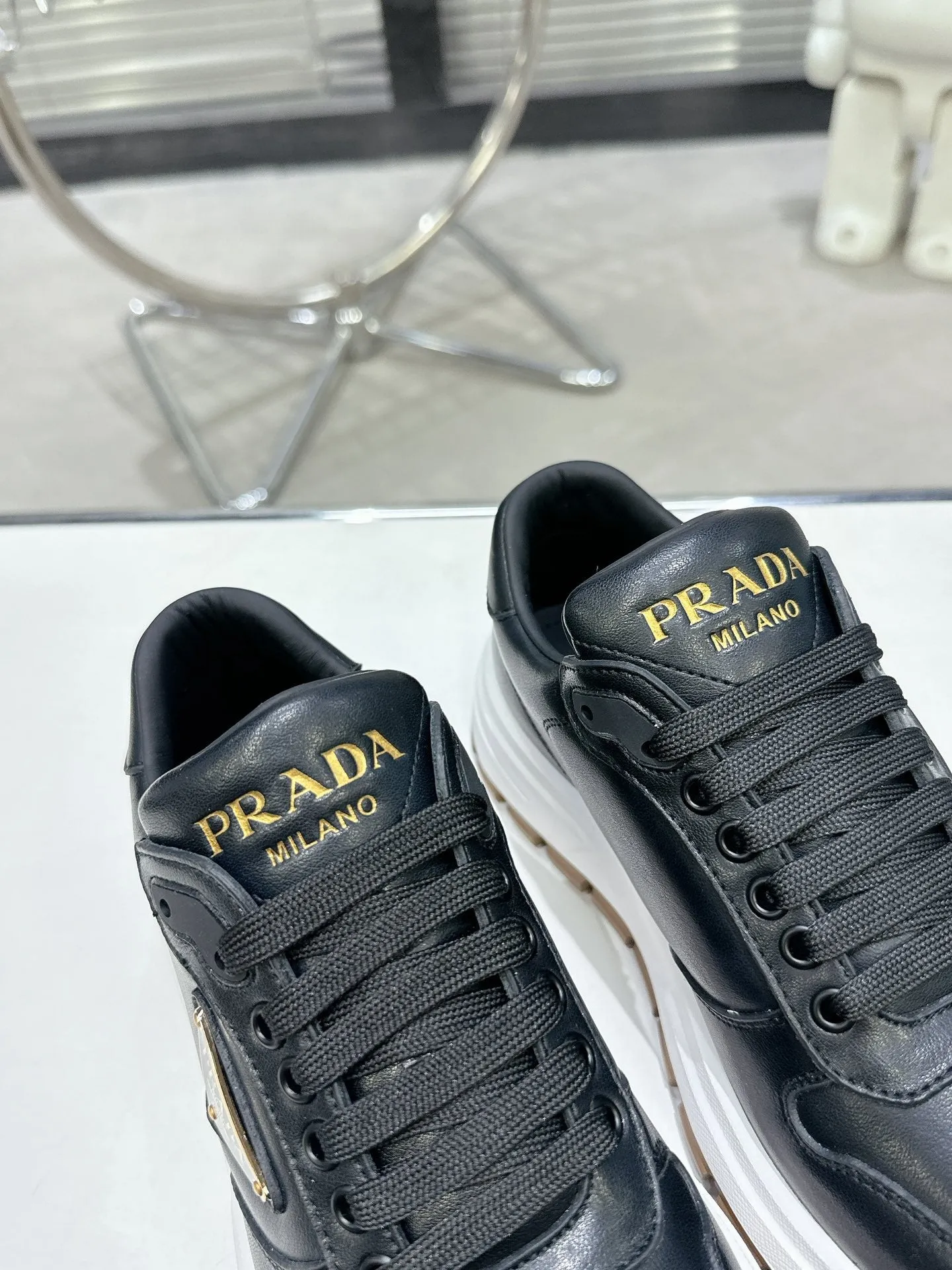 PRD Triangle Logo Leather Black Sneakers -047