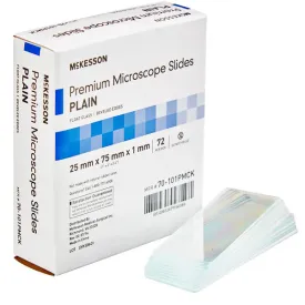 Premium Microscope Slides with Beveled edges 25 x 75 x 1 mm Plain Glass, 72/Box