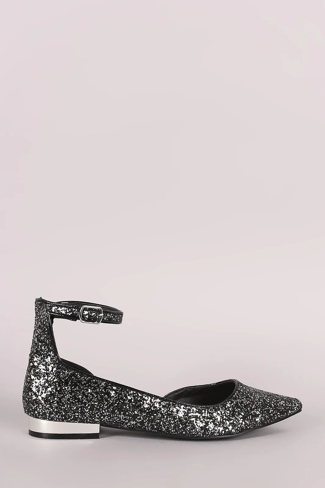 Qupid Glitter Encrusted Ankle Strap Dorsay Flat