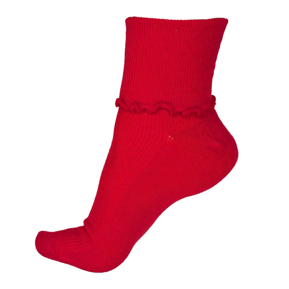 Ribbed Cotton Ruffle Crew Socks