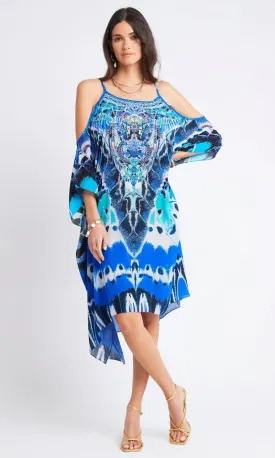 Silk Short Kaftan Cold Shoulder Wild Feathers