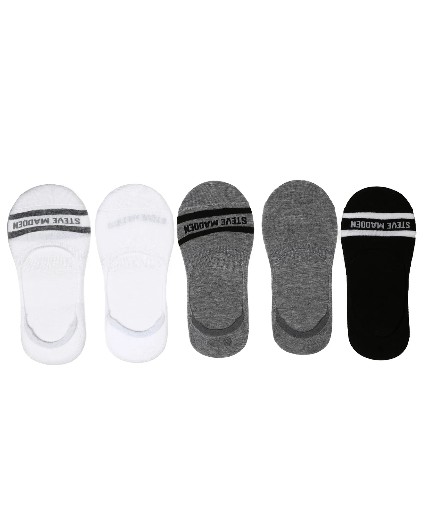 Steve Madden Men's 5 Pair's Comfy Athletic No-Show Invisible Multi Pique Foot Liner / Footies Socks