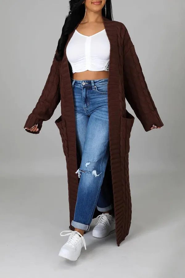 Stylish Cable Knit Dual Pocket Cardigan