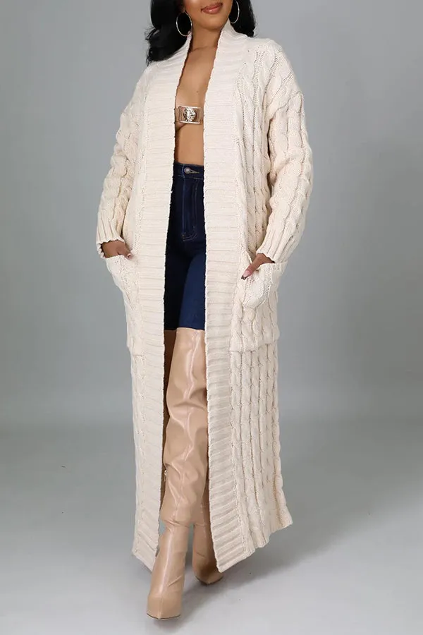 Stylish Cable Knit Dual Pocket Cardigan