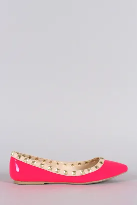 Wild Diva Lounge Studded Pointy Toe Neon Flat